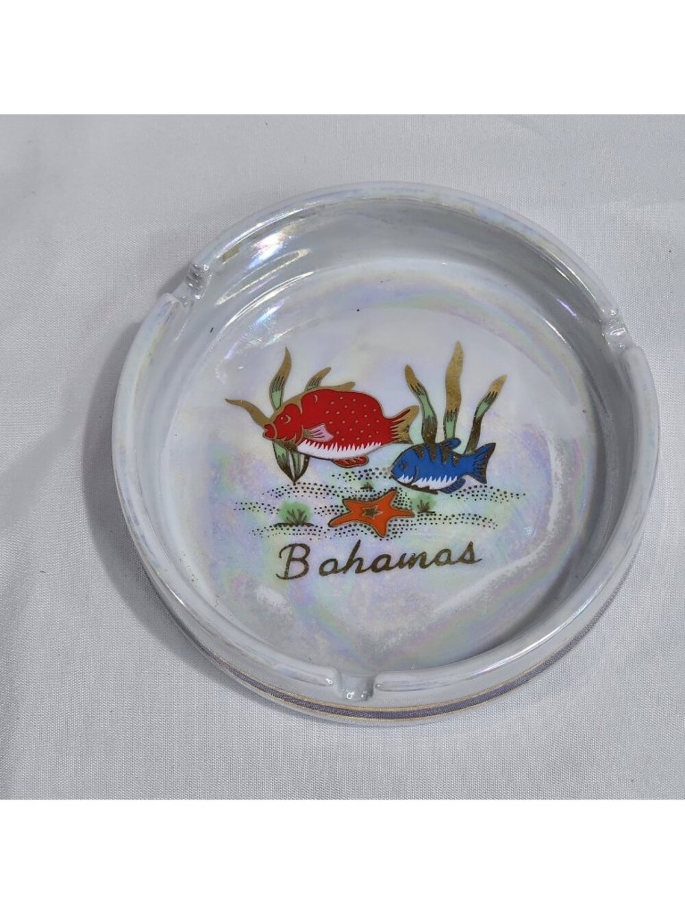 Vintage Lustreware Bahamas Travel Souvenir Ashtray Iridescent 1940’s - 1960s